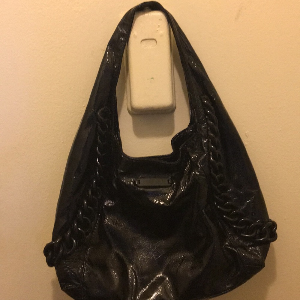 Michael Kors black patent leather hobo bag